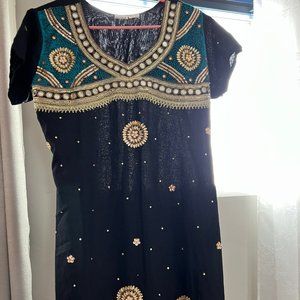 Black/Blue short sleeved panjabi clothing